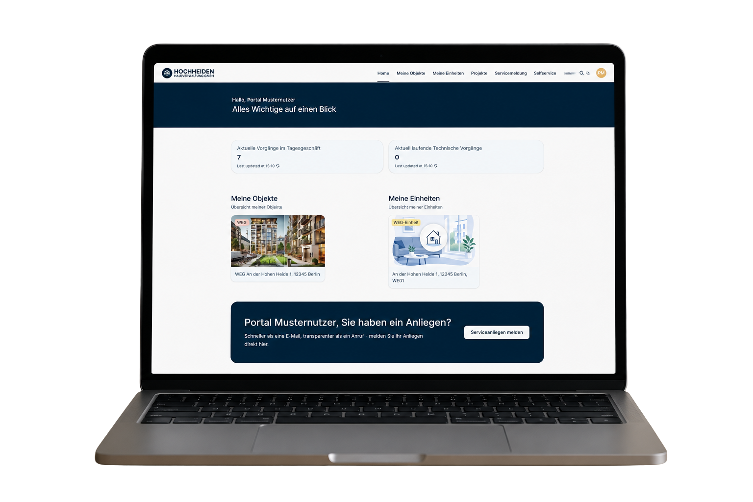 Kundenportal-Dashboard Startseite Hochheiden